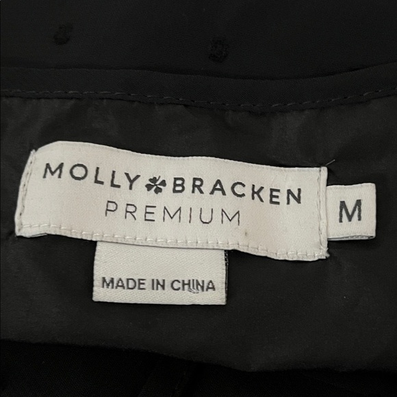 Molly Bracken Sheer Shift Dress Sparkly Swiss Dot Pattern Bell Sleeves Black - Picture 6 of 7